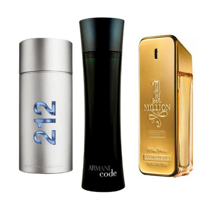Conjunto de 3 perfumes 212 Men NYC, Paco Rabanne One Million, Armani Code Homme 100ml