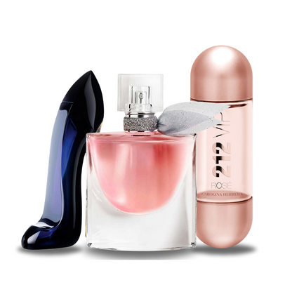 Conjunto de 3 perfumes Carolina Herrera GOOD GIRL, Lancôme LA VIE EST BELLE e Carolina Herrera 212 VIP ROSÉ 100ml